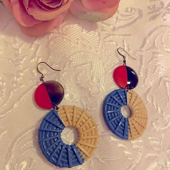Boho blue lacquer Handmade Earrings - Picture 1 of 4